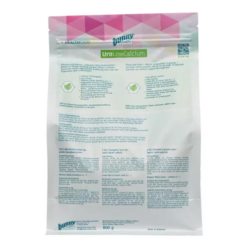 bunnyNature HealthFood UroLowCalcium húgyúti támogató nyúltáp 800 g