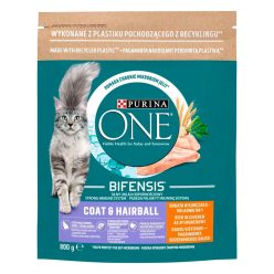   PURINA ONE COAT & HAIRBALL Csirkében és teljes kiőrlésű gabonákban gazdag száraz macskaeledel 800g