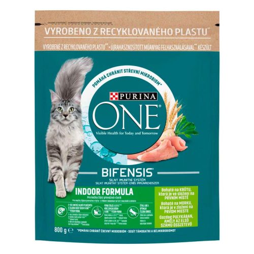 PURINA ONE INDOOR FORMULA Pulykában és teljes kiőrlésű gabonákban gazdag száraz macskaeledel 800g