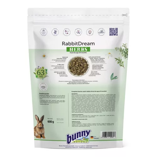 bunnyNature RabbitDream Herbs felnőtt nyúltáp 600 g