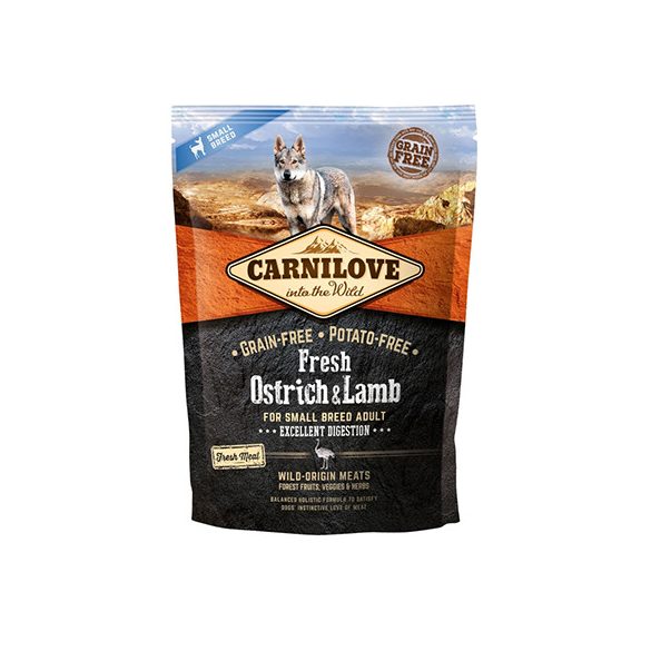 Carnilove Fresh Adult Dog Small Ostrich & Lamb Excellent Digestion, Strucc és Bárány Hússal 1,5kg