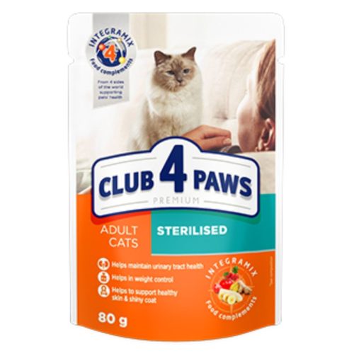 CLUB 4 PAWS Felnőtt Steril macska alutasak - csirke 80g