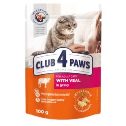 CLUB 4 PAWS Felnőtt macska alutasak - borjú 100g