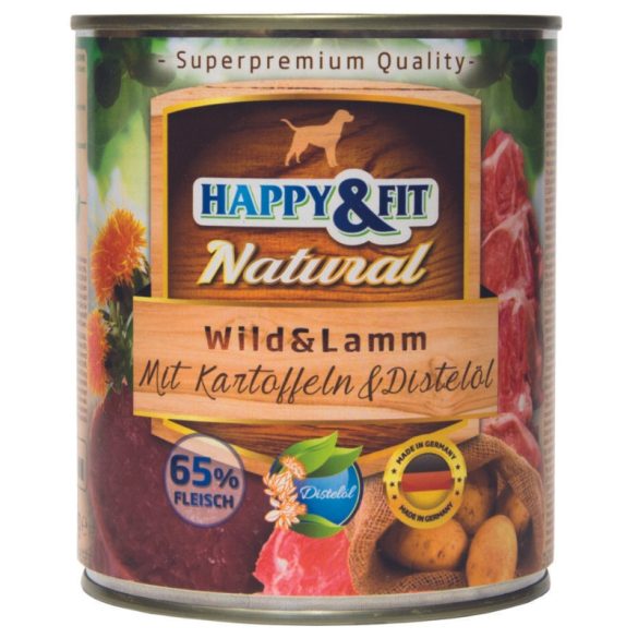 Happy&Fit Natural Adult konzerv vadhús & bárány, burgonya & sáfrányolaj 800g